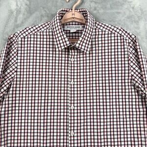 Mizzen Main Shirt Men Large Red Blue White Gingham Trim Fit Performance